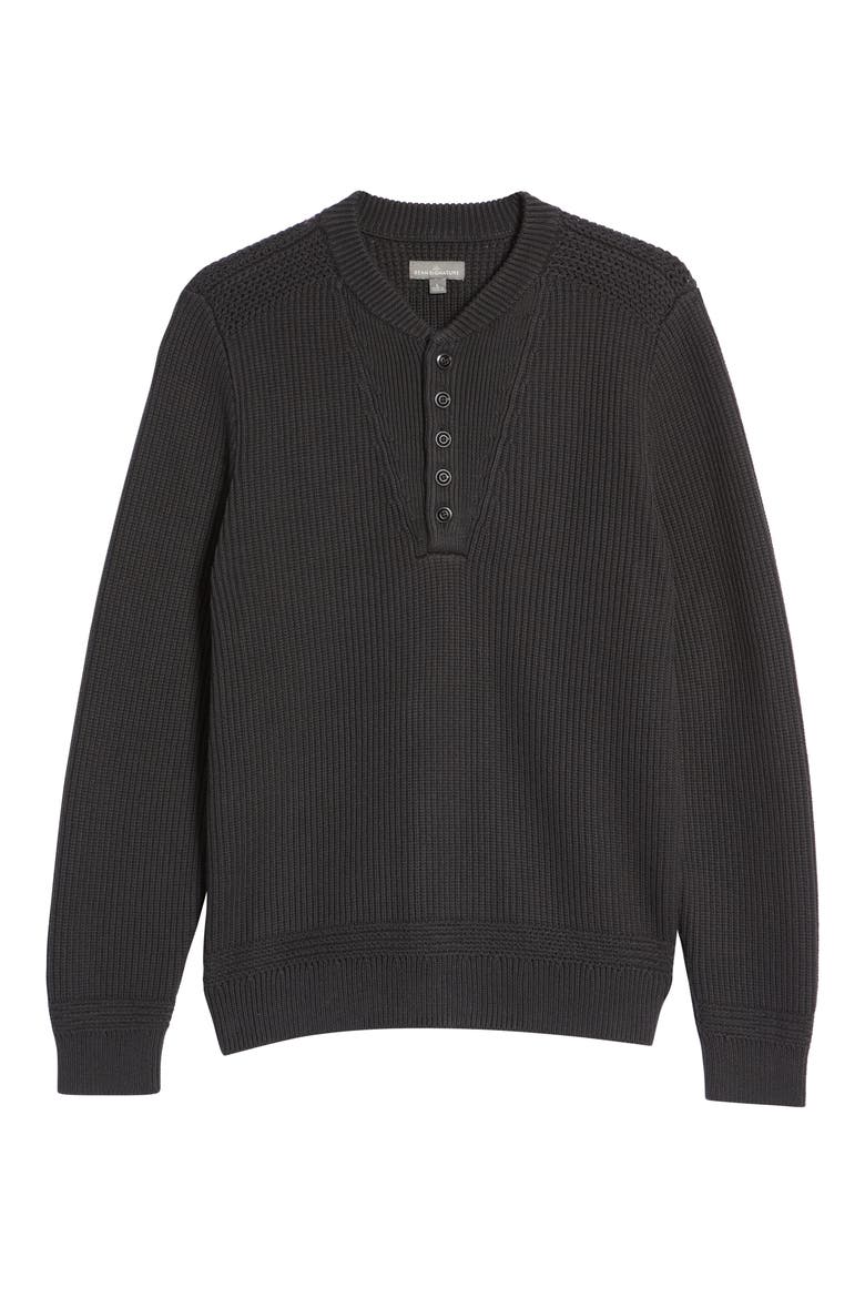 L.L.Ben Signature Archival Henley Sweater, Alternate, color, BLACK SLATE