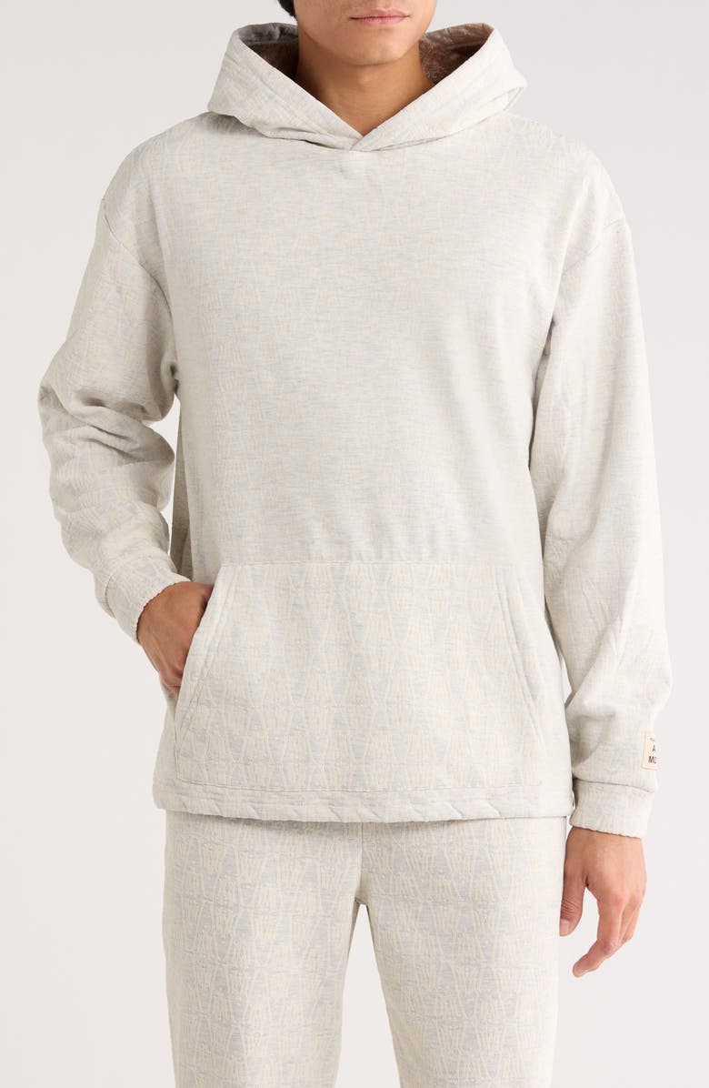 FLEECE FACTORY Monogram Faux Fur Lined Hoodie, Main, color, Heather Oatmeal