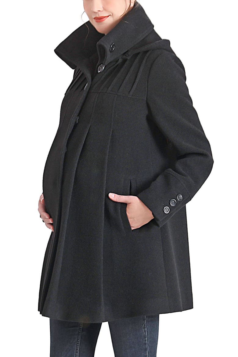 Aela Maternity A-Line Hooded Wool Coat, Alternate, color, Black
