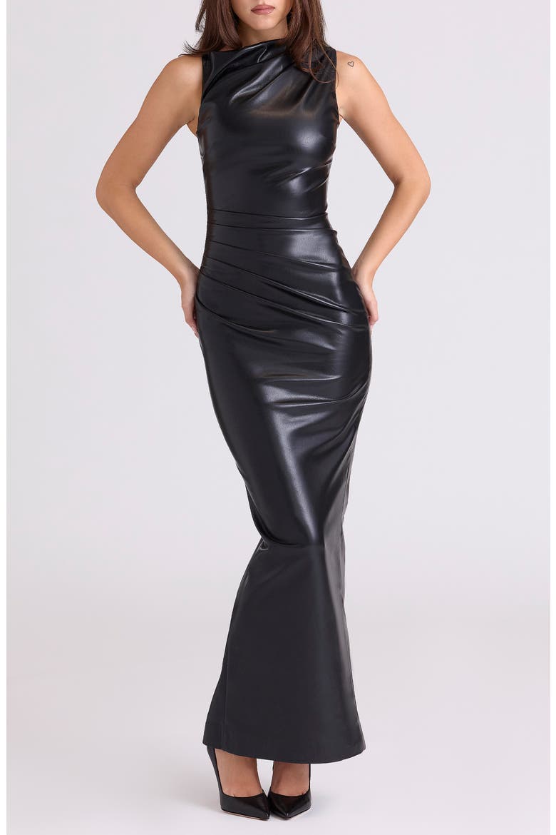 Maya Buttery Faux Leather Gown, Main, color, BLACK