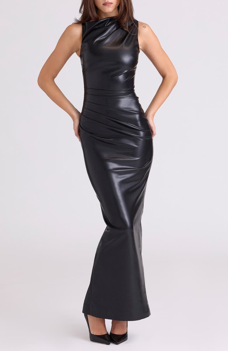 HOUSE OF CB Maya Buttery Faux Leather Gown, Main, color, Black
