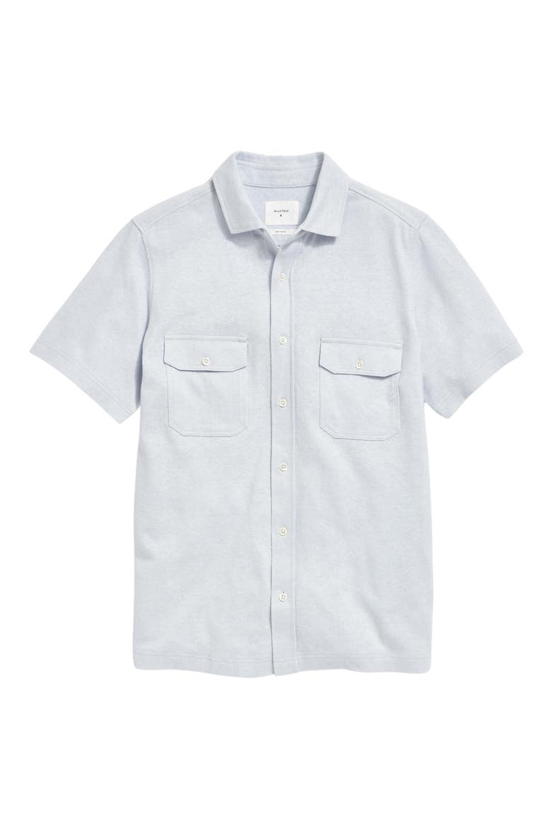 Hemp & Cotton Knit Short Sleeve Button-Up Shirt, Main, color, PEBBLE