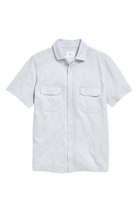 Hemp & Cotton Knit Short Sleeve Button-Up Shirt