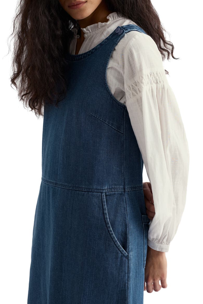 Salt Weave Denim Pinafore Dress, Alternate, color, MID WASH
