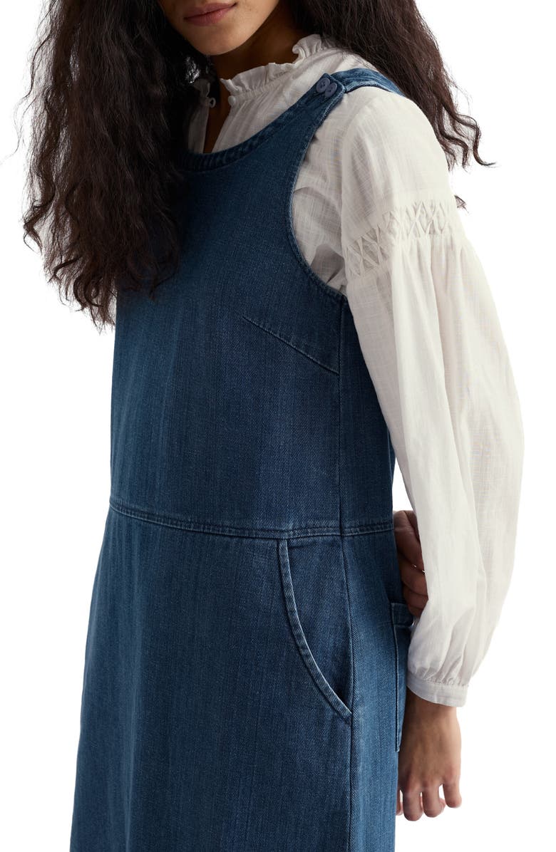 Seasalt Cornwall Salt Weave Denim Pinafore Dress, Alternate, color, Mid Wash