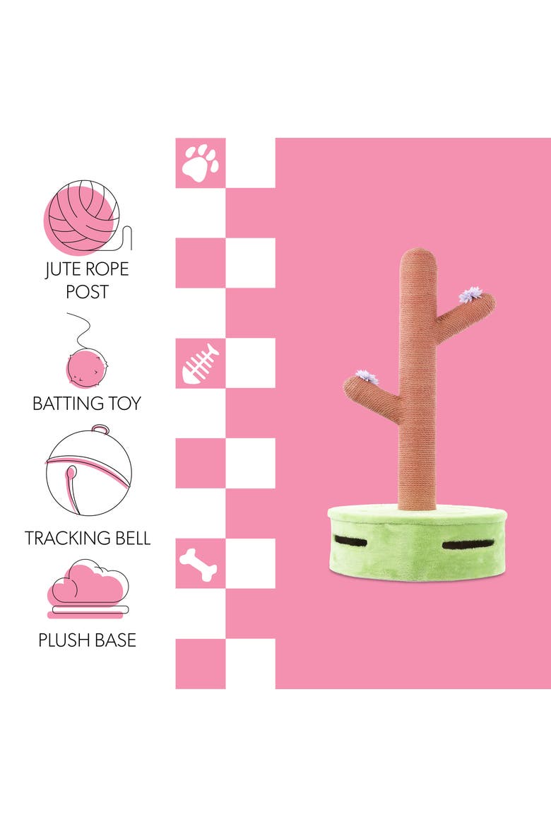 Rosa Modern Jute Cactus Cat Scratching Post with Flower Toys and Built-In Bell Toys, Alternate, color, Pink