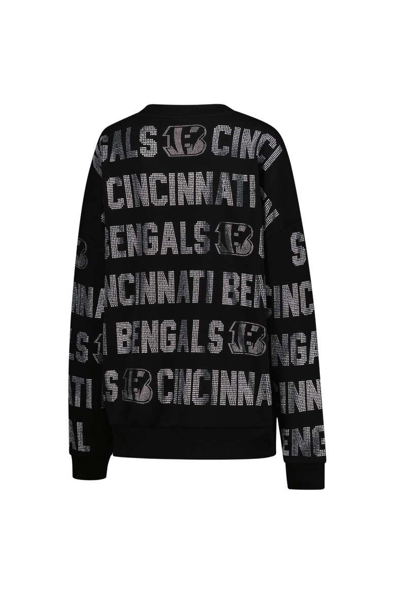 Women's Gameday Couture Black Cincinnati Bengals Oversized Hype Era Rhinestone Text Sweatshirt, Alternate, color, Black