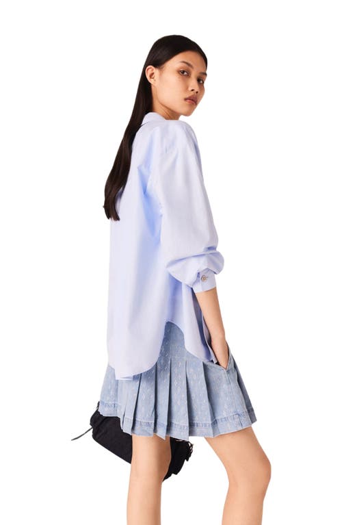 Maje Rhinestone Pleated Denim Skirt In Blue
