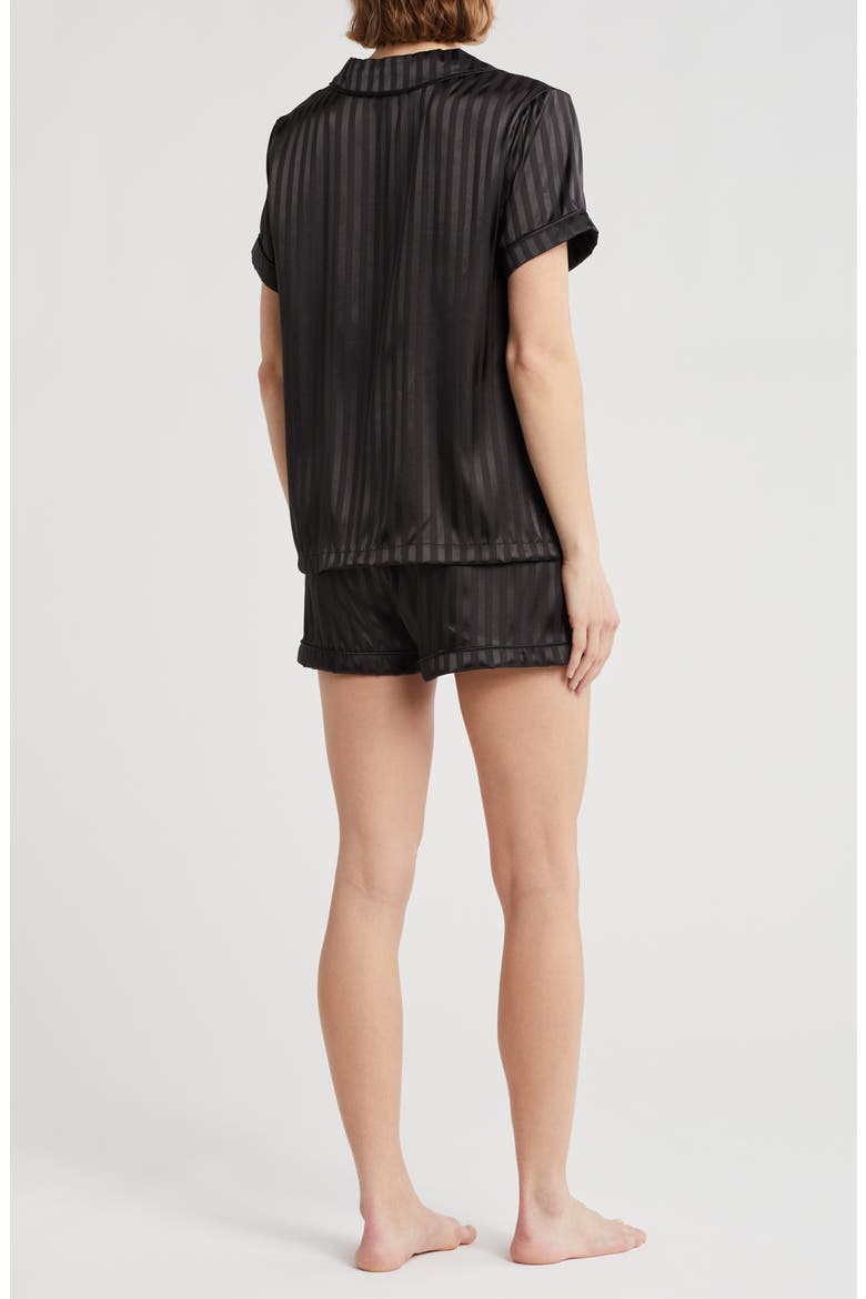 Dixie Charmeuse Short Sleeve Button-Up Shirt & Shorts Pajamas, Alternate, color, BLACK SATIN STRIPE