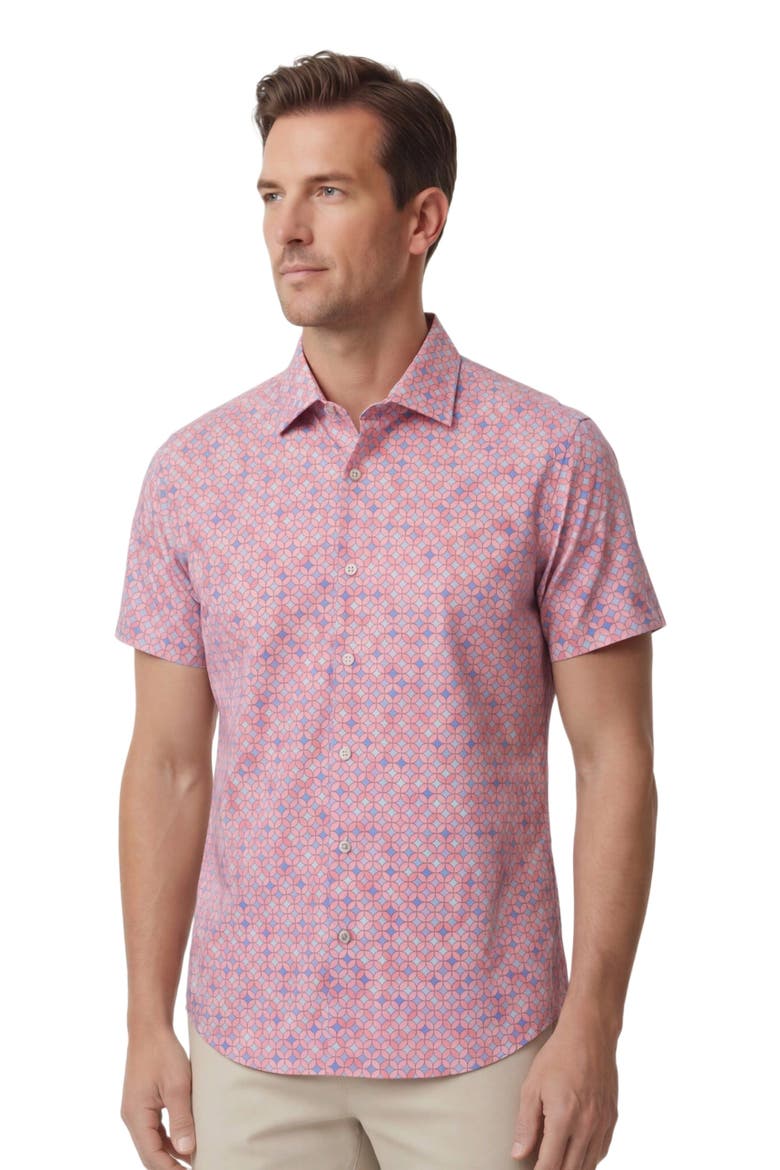 Retro Star Mens Printed Button Up Shirt, Alternate, color, RETRO STAR CORAL
