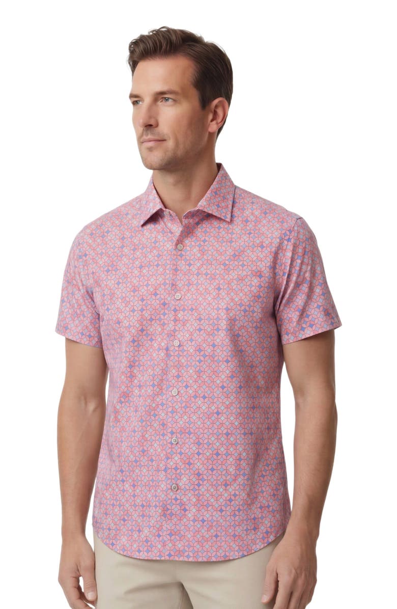 Lords of Harlech Retro Star Mens Printed Button Up Shirt, Alternate, color, Retro Star Coral