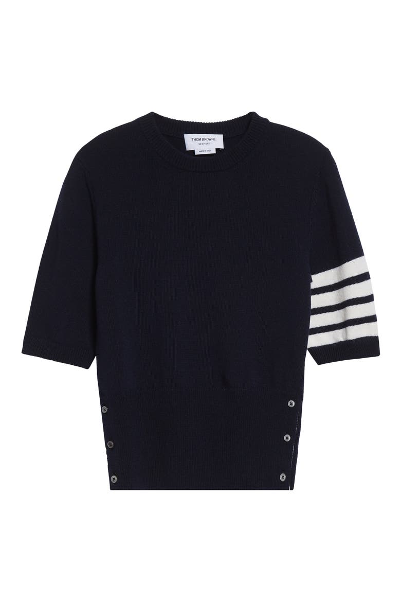 Classic Fit 4-Bar Short Sleeve Virgin Merino Wool Sweater, Alternate, color, NAVY