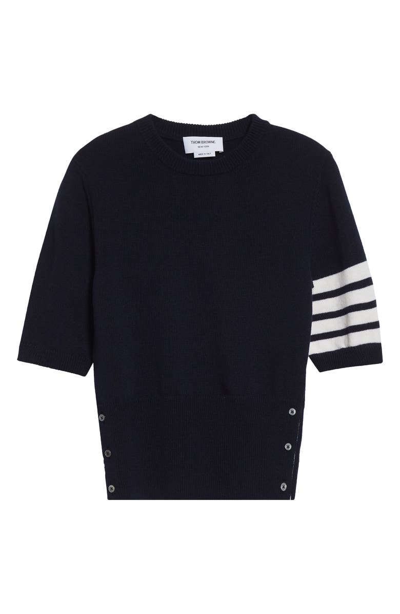 Thom Browne Classic Fit 4-Bar Short Sleeve Virgin Merino Wool Sweater, Main, color, Navy
