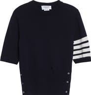 Thom Browne Classic Fit 4-Bar Short Sleeve Virgin Merino Wool Sweater