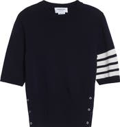 Thom Browne Classic Fit 4-Bar Short Sleeve Virgin Merino Wool Sweater