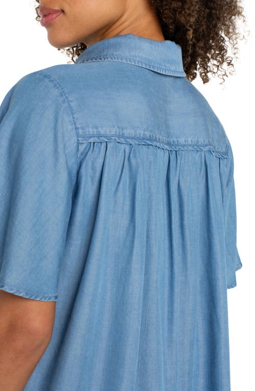 Liverpool Los Angeles Womens Shirred Shoulder Relaxed Chambray Shirt P Xs 3x In Brown