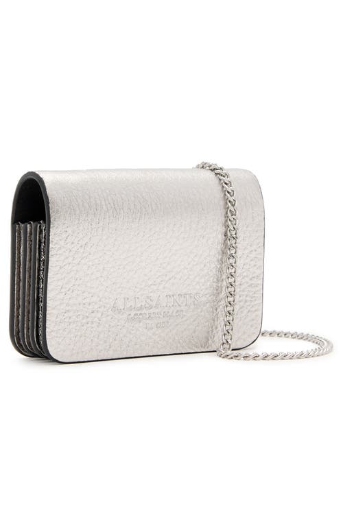 Allsaints Honore Grained Card Holder Crossbody In Silver