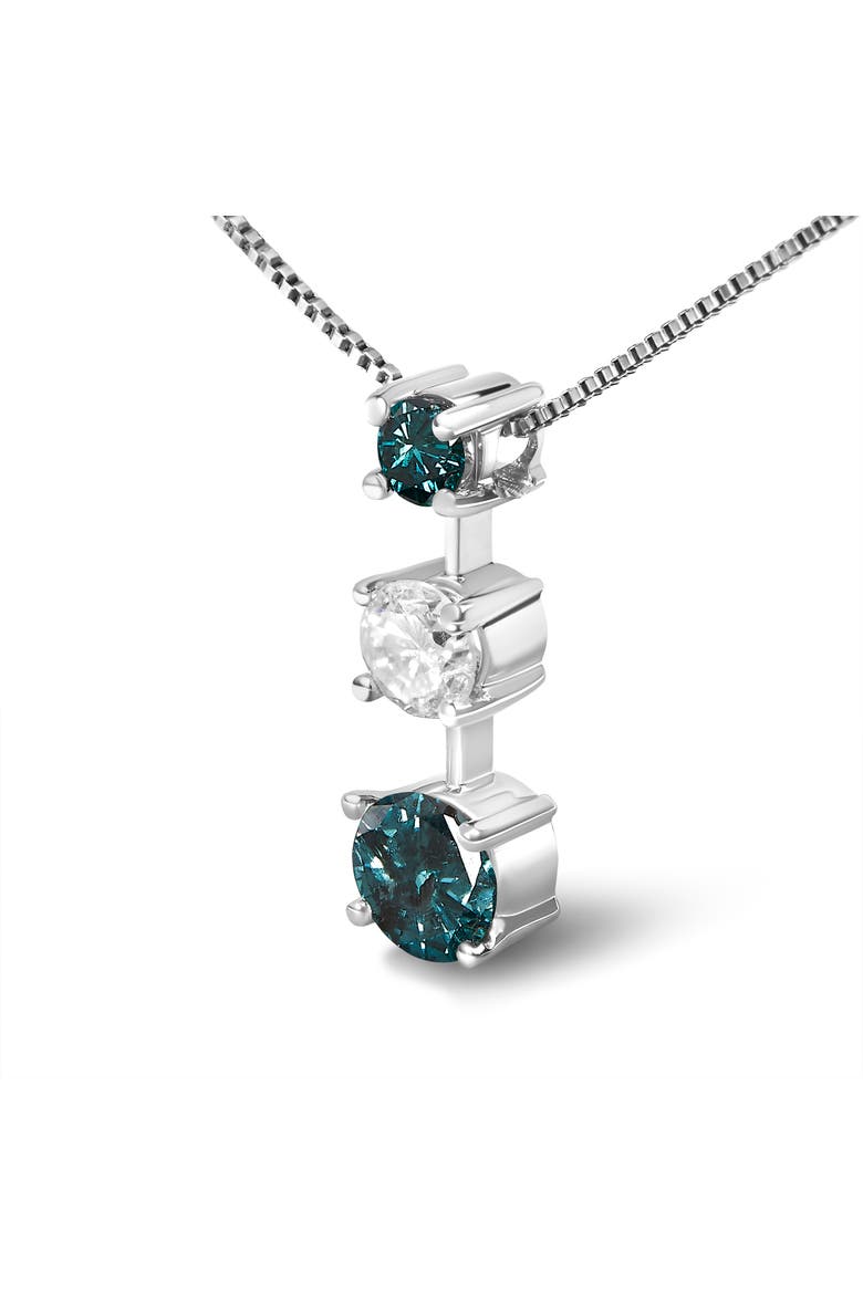 14K White Gold 1 1/2 Cttw Treated Blue and White Diamond 3-Stone Pendant Necklace, Alternate, color, White
