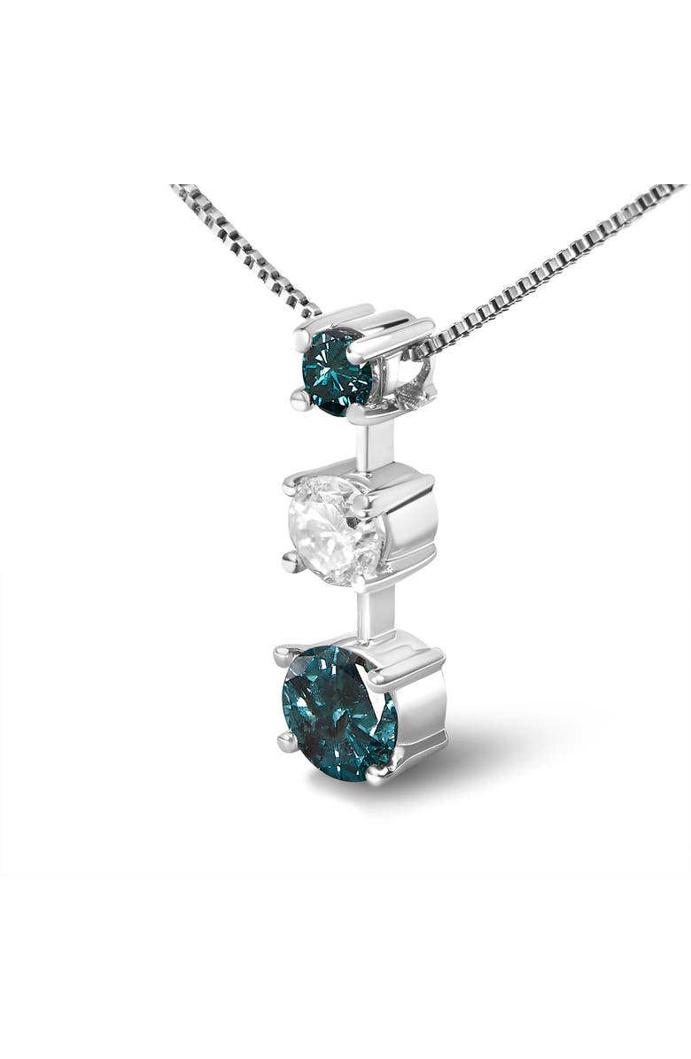 Haus of Brilliance 14K White Gold 1 1/2 Cttw Treated Blue and White Diamond 3-Stone Pendant Necklace, Alternate, color, White