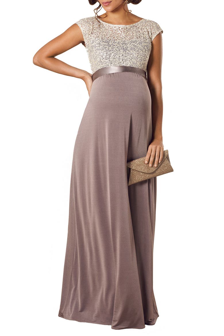 Mia Lace & Jersey Maternity Gown, Main, color, DUSKY TRUFFLE