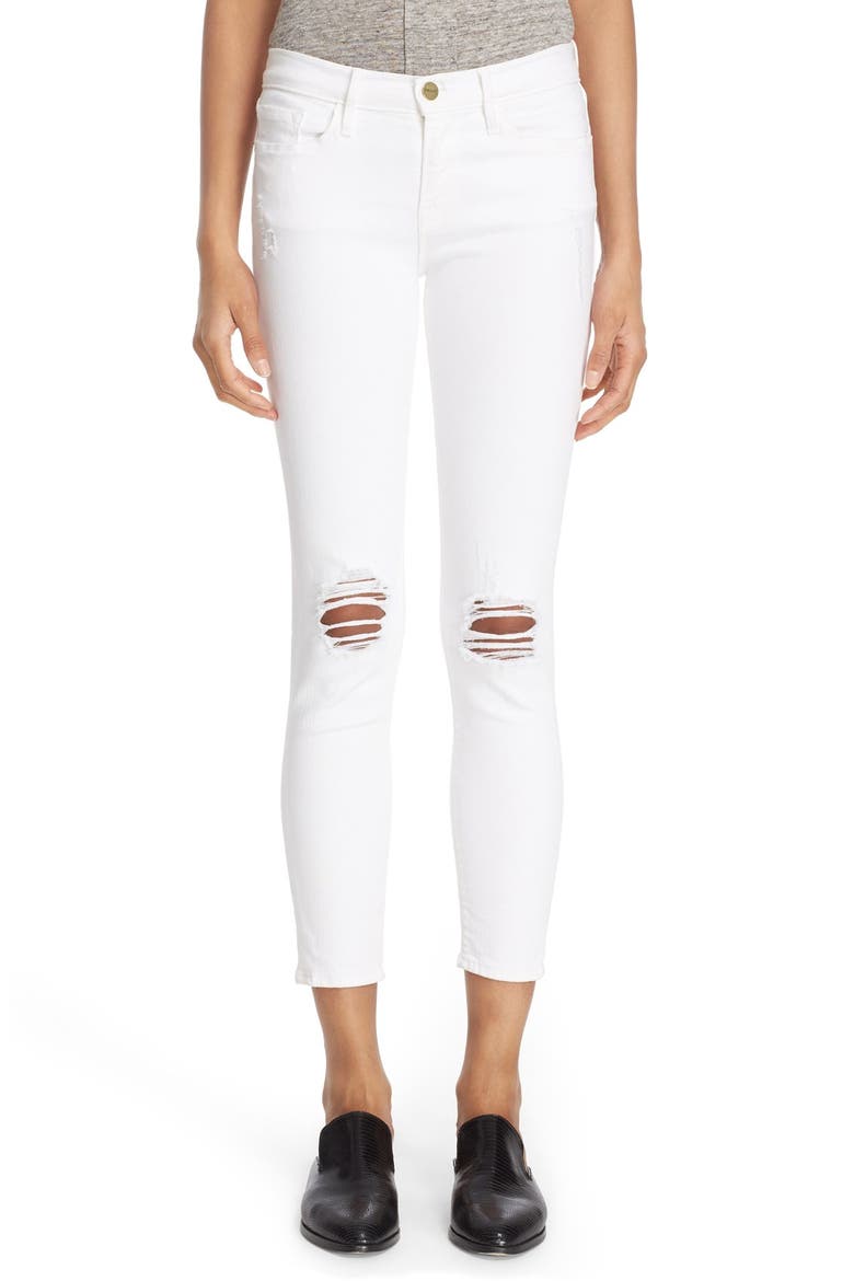 'Le Skinny de Jeanne' Distressed Crop Jeans, Main, color, LILAC BLANC