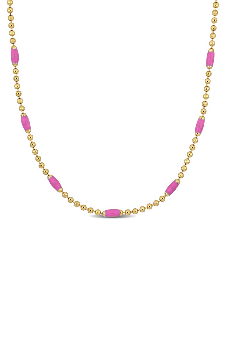DELMAR 18K Gold Plated Sterling Silver Pink Enamel Station Ball Chain Necklace, Main, color, Pink