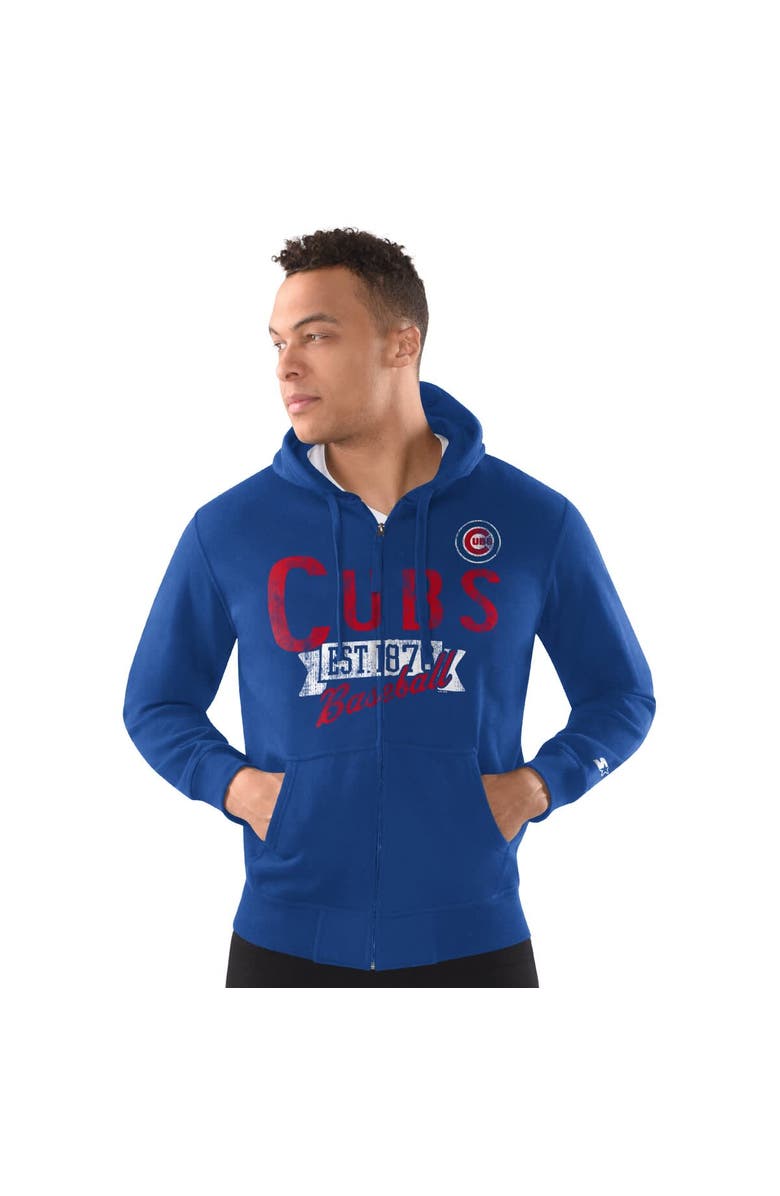 STARTER Men's Starter  Royal Chicago Cubs Distressed Full-Zip Hooded Jacket, Main, color, Royal
