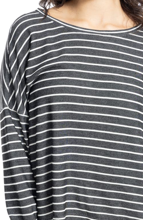 Max Studio Long Sleeve Bubble Hem Knit Top In Black/ivory