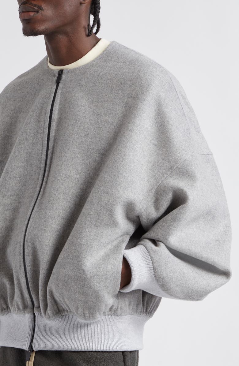 Fear of God Double Faced Virgin Wool & Cashmere Collarless Bomber Jacket, Alternate, color,