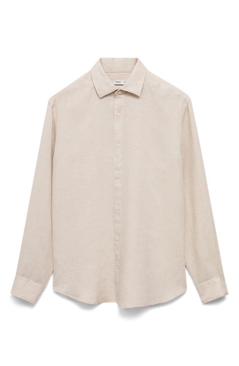 MANGO Regular Fit Linen Button-Up Shirt, Alternate, color, Sand