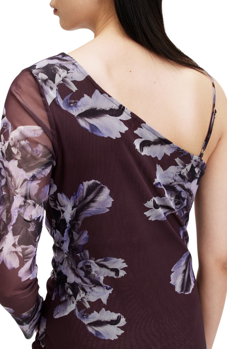 AllSaints Eris Pleated Single Long Sleeve Mesh Maxi Dress, Alternate, color, Monica Oxblood Red