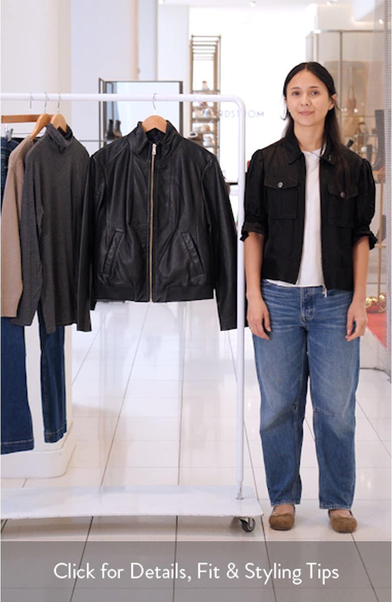 Stand Collar Leather Bomber Jacket, sales video thumbnail