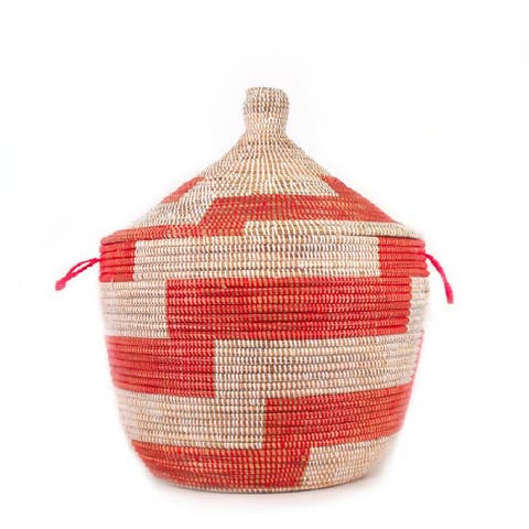 Dou Lid Storage Basket Stripe Red Low Storage