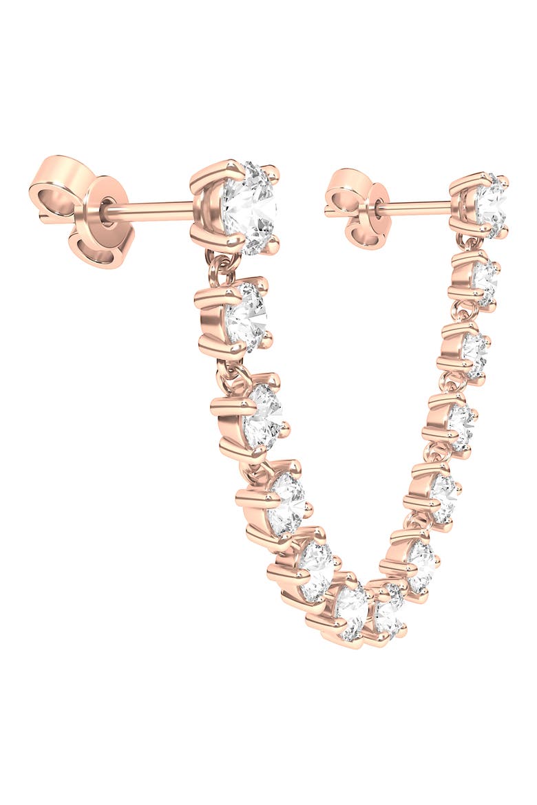 Lab Created Diamond Rope Chain Single Earring with Two Round Studs, Alternate, color, 18K ROSE GOLD