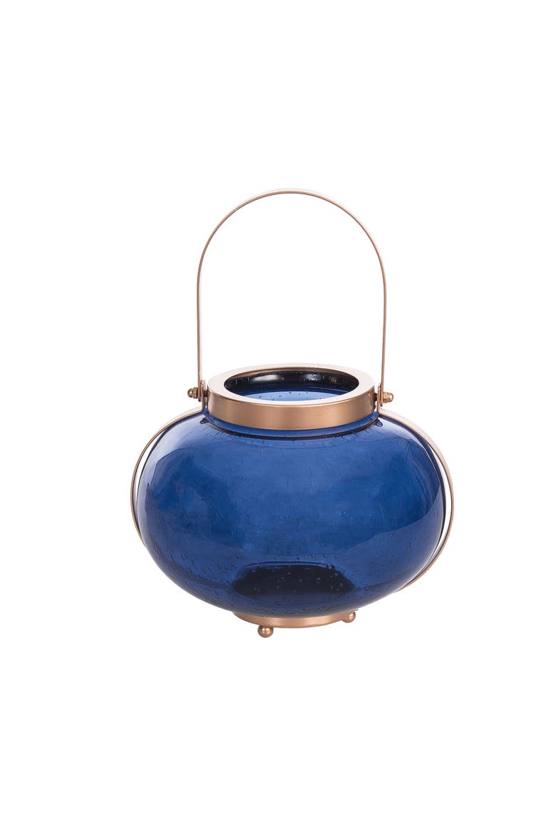 Medium Cobalt Blue Coastal Round Candle Holder Lantern, Main, color, Blue