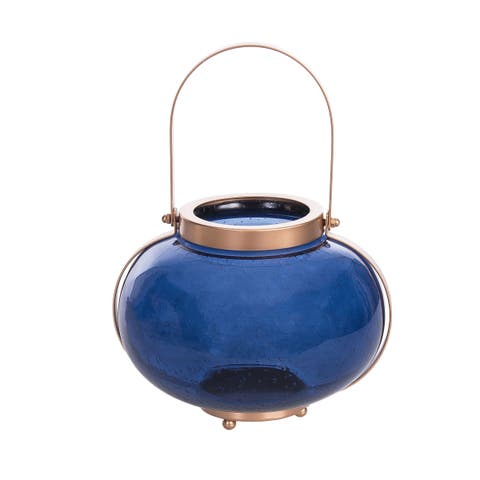 Medium Cobalt Blue Coastal Round Candle Holder Lantern