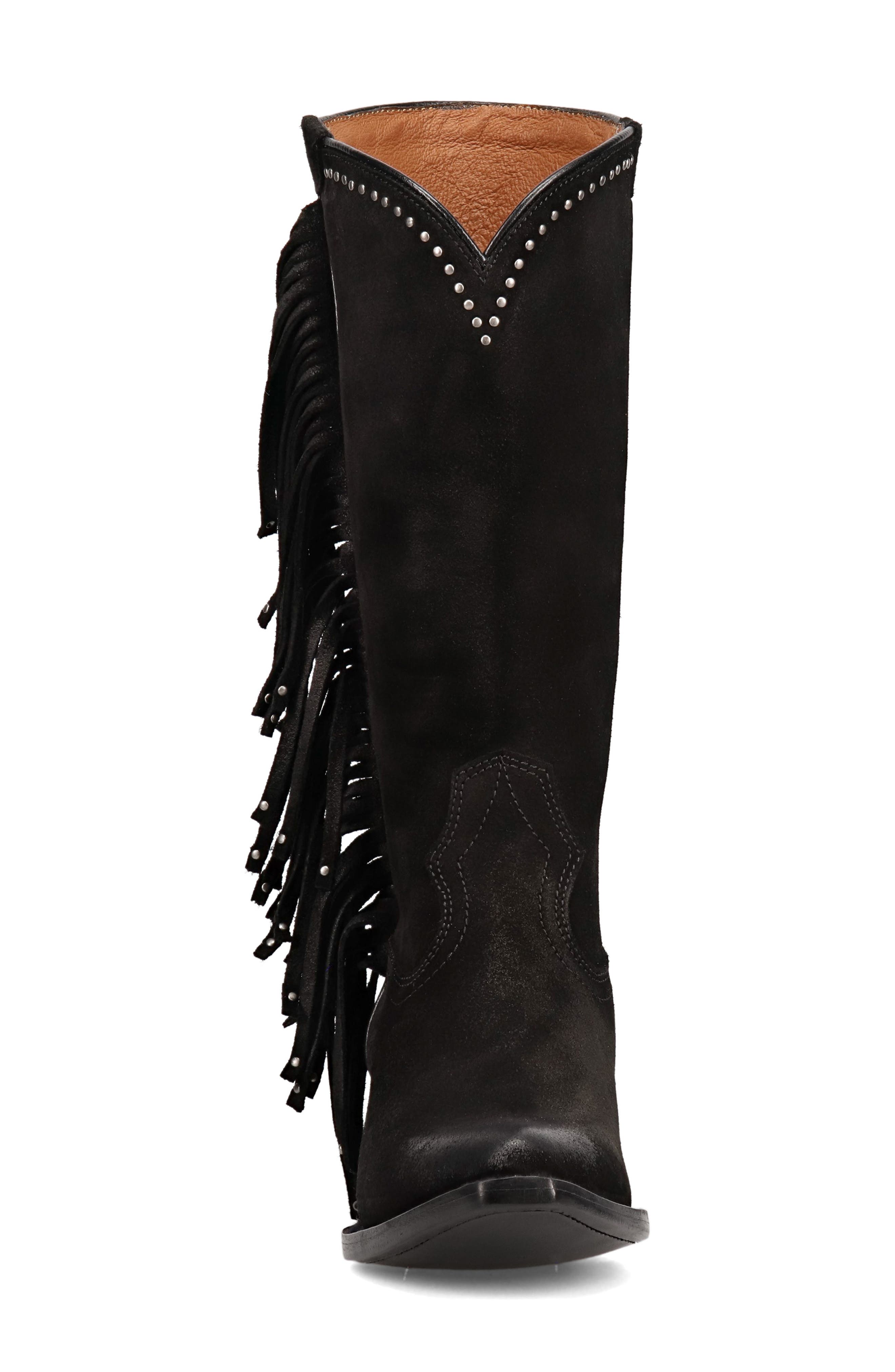 Frye Sacha Fringe Knee High Boot, Alternate, color, Black