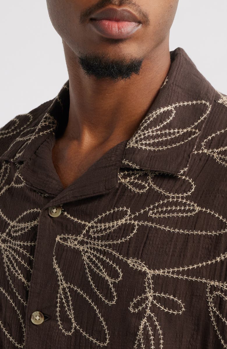 BDG Urban Outfitters Embroidered Cotton Seersucker Camp Shirt, Alternate, color, 