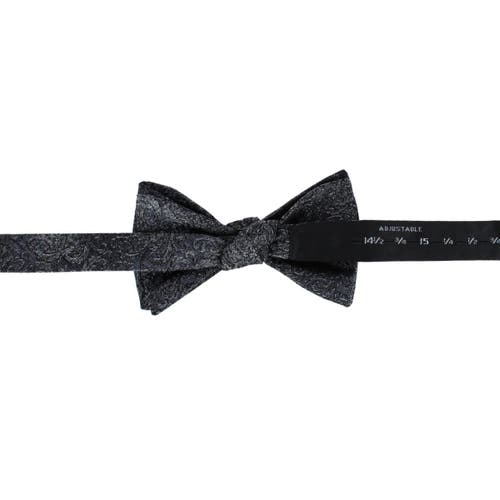 Trafalgar Esteban Scrolling Vines Tone On Tone Patterned Silk Bow Tie In Silver And Black
