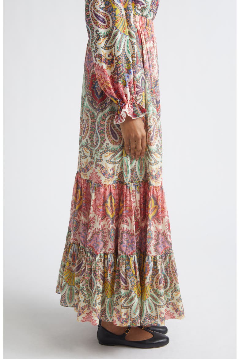 Paisley Print Cotton Tiered Maxi Skirt, Alternate, color, PRINT ON WHITE BASE