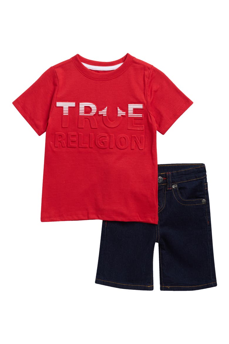 Kids' Knit Graphic T-Shirt & Denim Shorts Set, Main, color, HOTRD