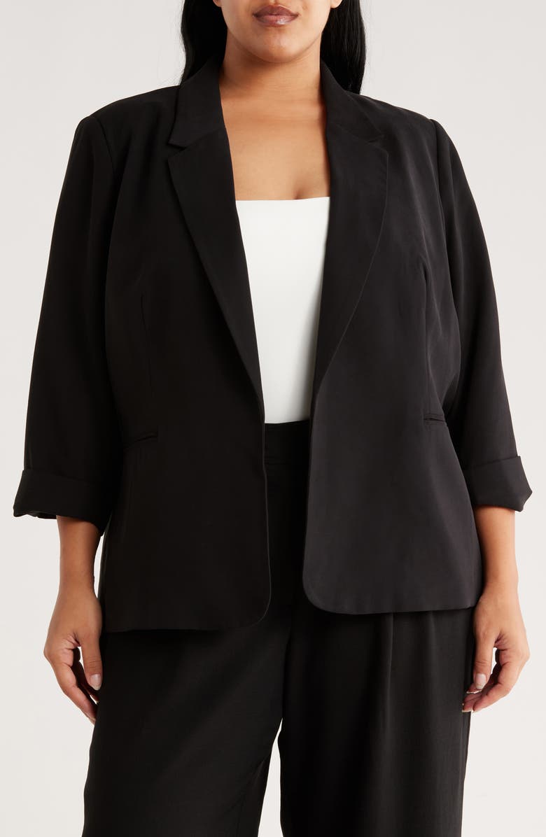 T Tahari Three-Quarter Sleeve Blazer, Main, color, Black