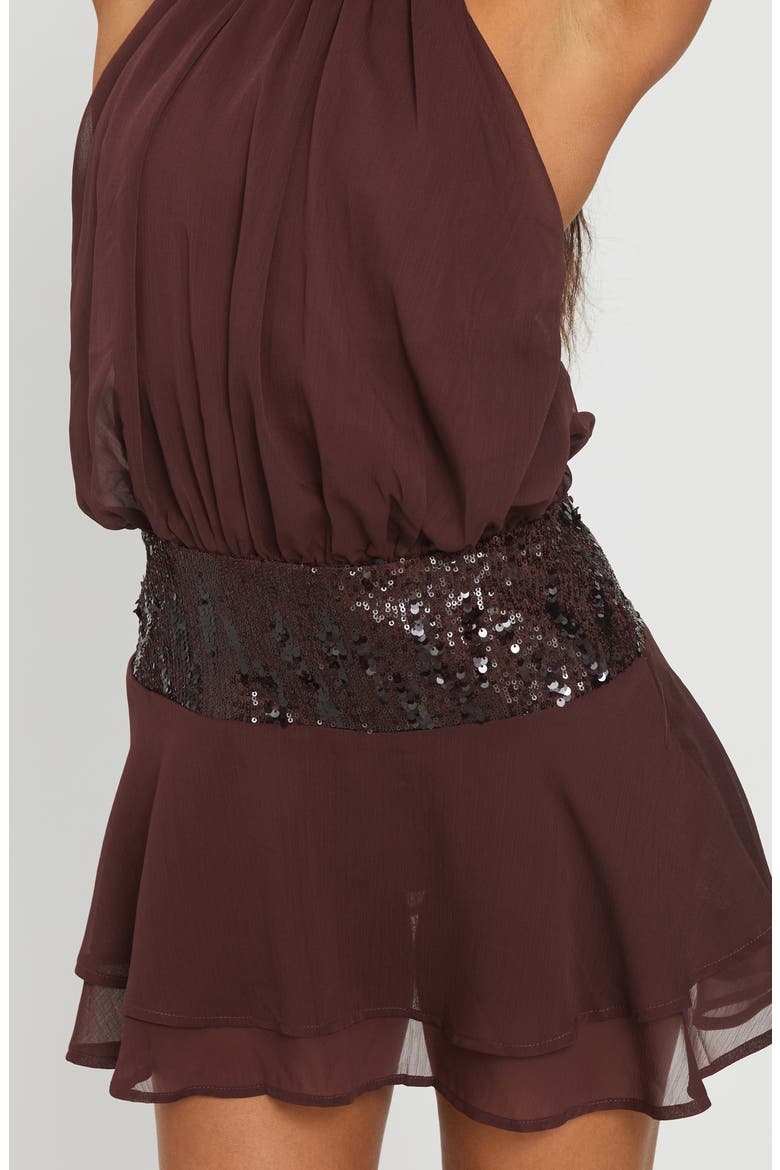 Zenayda Open Back Drop Waist Sequin Minidress, Alternate, color, BROWN