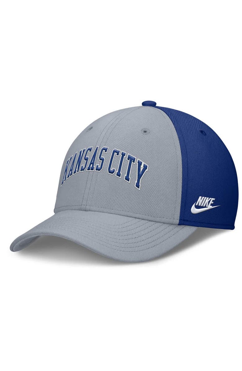 Nike Men's Nike Gray/Royal Kansas City Royals Rise Swoosh Performance Flex Hat, Alternate, color, Gray