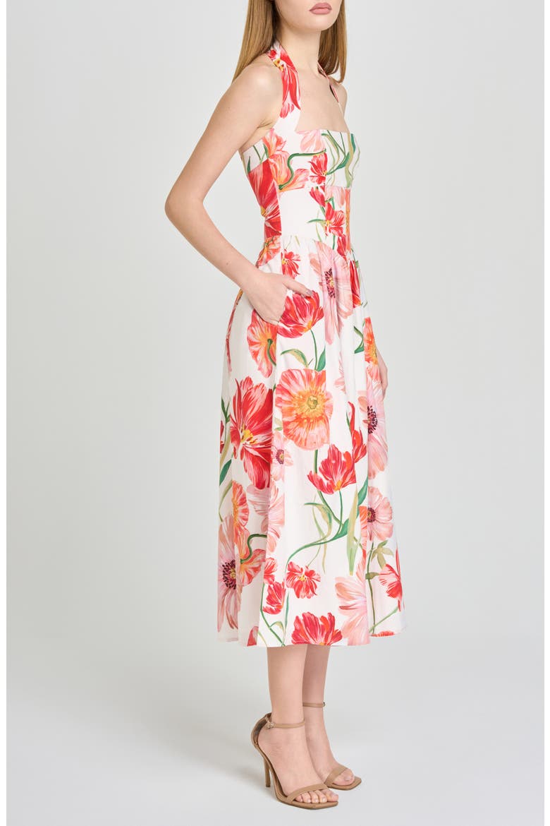 Camellia Floral Halter Neck Stretch Cotton Dress, Alternate, color, IVORY POPPIES