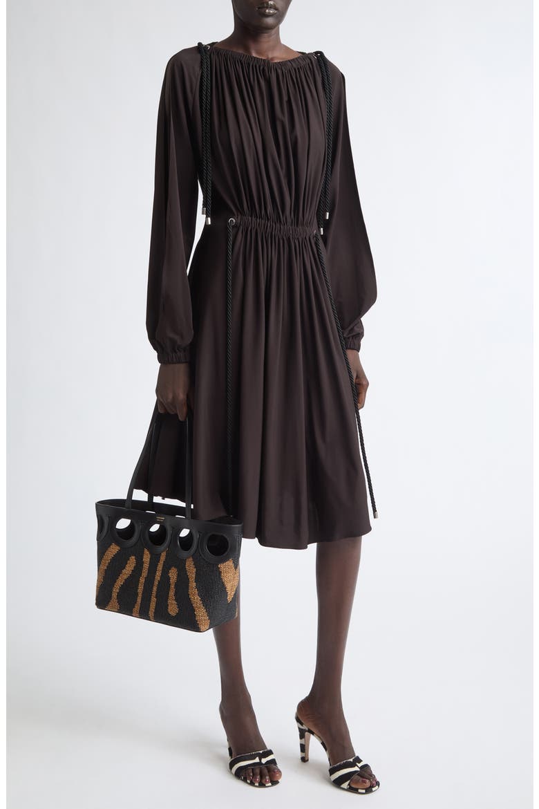 Gathered Rope Detail Midi Dress, Alternate, color, DARK ESPRESSO