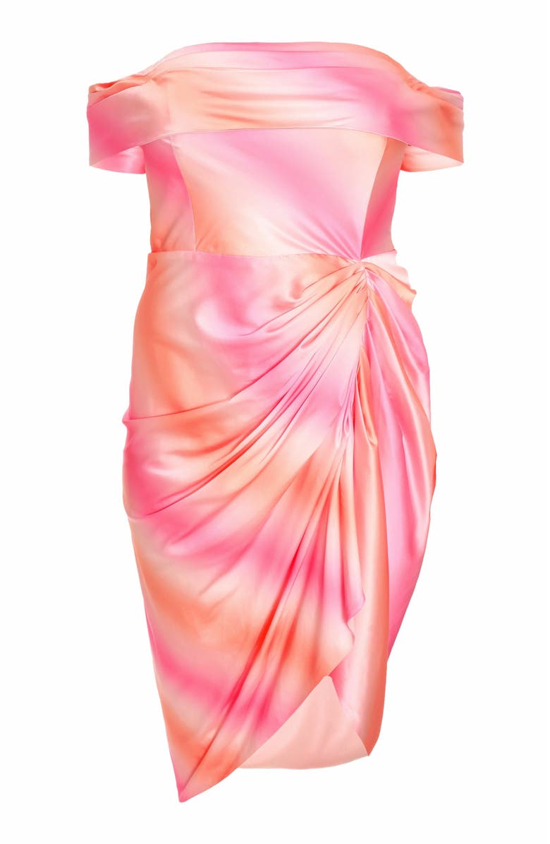 QUIZ Plus Size Satin Bardot Midi Dress, Alternate, color,