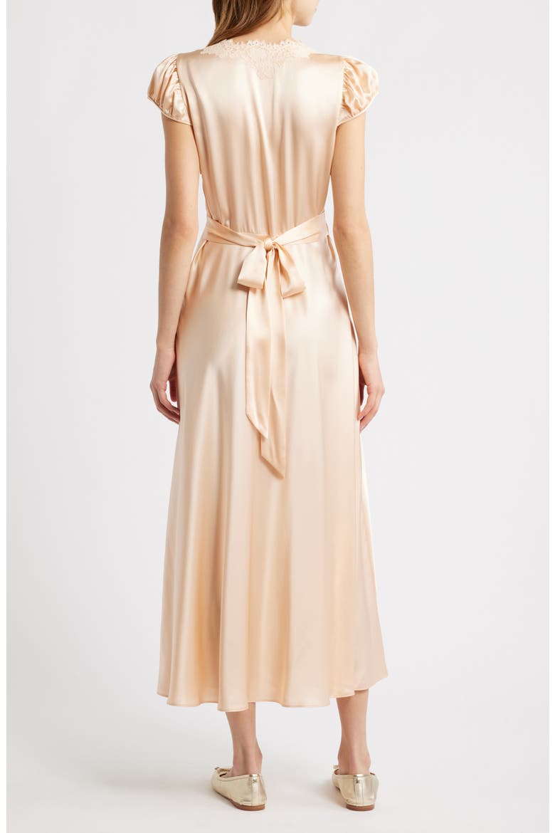 Coraline Lace Detail Floral Satin Maxi Dress, Alternate, color, PEACH SORBET