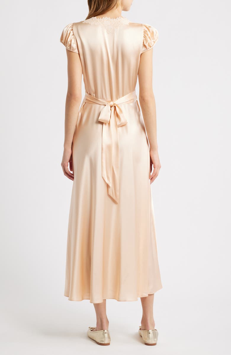 DÔEN Coraline Lace Trim Silk Satin Midi Dress, Alternate, color, Peach Sorbet