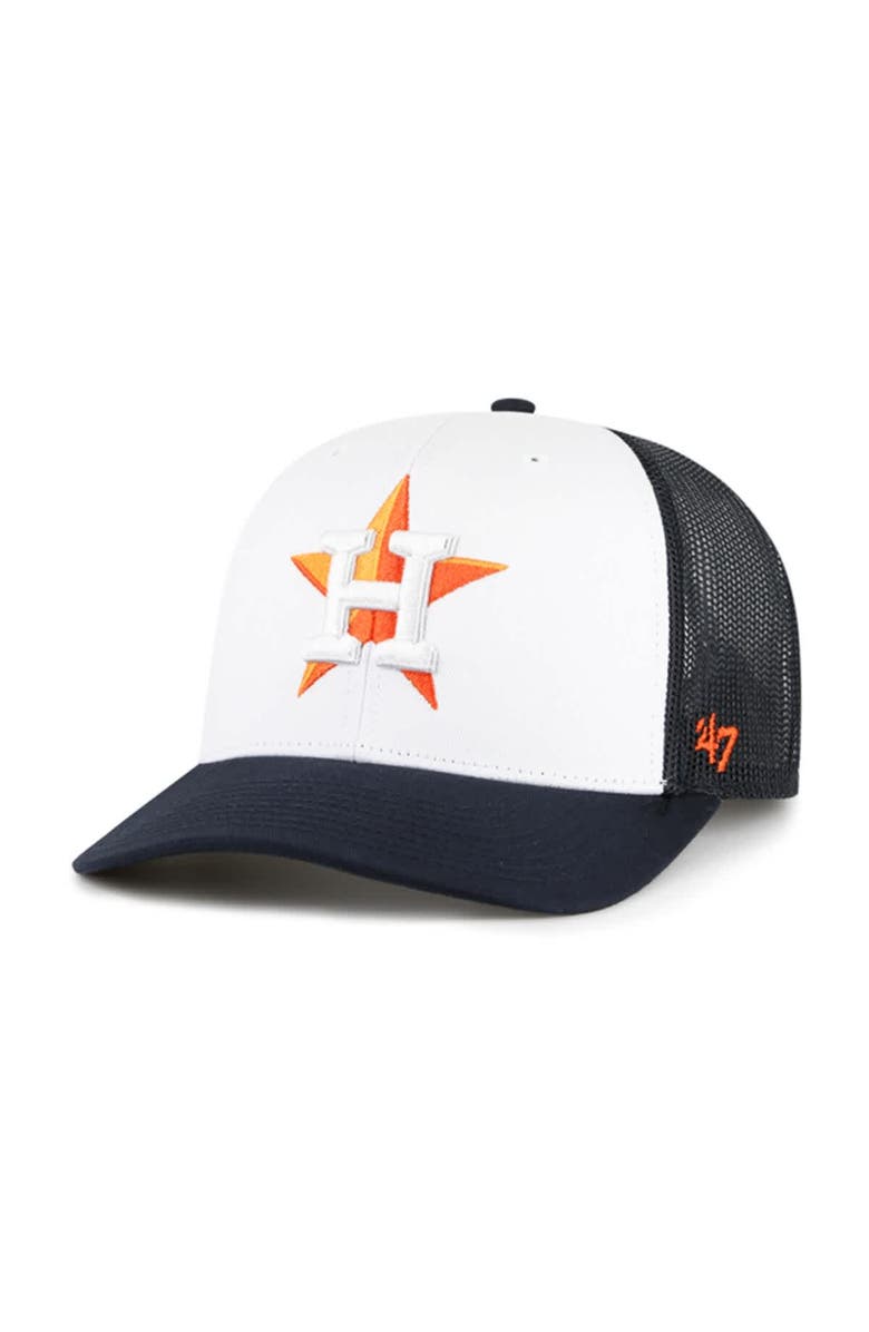 '47 Men's '47 White/Navy Houston Astros Freshman Trucker Adjustable Hat, Main, color, White